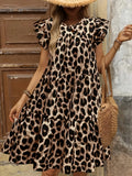 Women's 1-5XL Leopard Print A-Line Fashion Designer Midi Dresses (Plus Size)