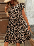 Women's 1-5XL Leopard Print A-Line Fashion Designer Midi Dresses (Plus Size)