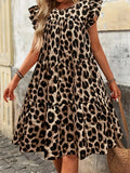 Women's 1-5XL Leopard Print A-Line Fashion Designer Midi Dresses (Plus Size)