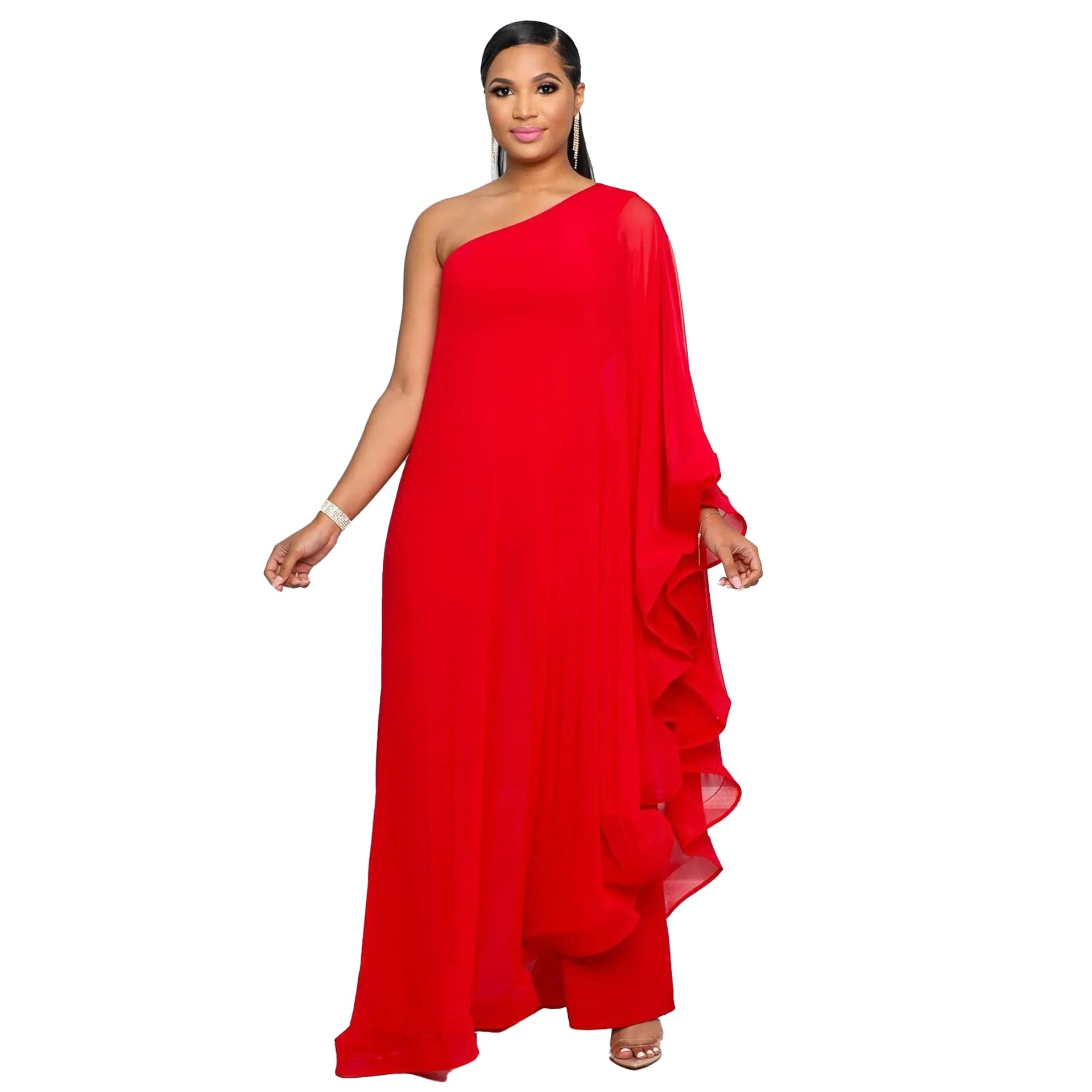 Women's 2-3XL Fashion Designer Ruffle One Shoulder Jumpsuits (Plus Size)-Women's Plus Size Fashion Designer Rompers / Jumpsuits-Women's fashion designer plus size clothes