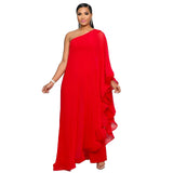Women's 2-3XL Fashion Designer Ruffle One Shoulder Jumpsuits (Plus Size)-Women's Plus Size Fashion Designer Rompers / Jumpsuits-Women's fashion designer plus size clothes