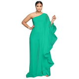 Women's 2-3XL Fashion Designer Ruffle One Shoulder Jumpsuits (Plus Size)-Women's Plus Size Fashion Designer Rompers / Jumpsuits-Women's fashion designer plus size clothes