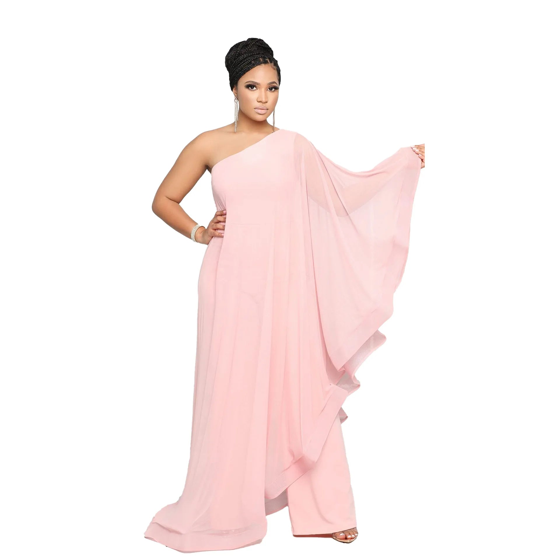 Women's 2-3XL Fashion Designer Ruffle One Shoulder Jumpsuits (Plus Size)-Women's Plus Size Fashion Designer Rompers / Jumpsuits-Women's fashion designer plus size clothes