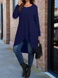 Women's 2-5XL Designer Fashion Asymmetrical Long-Sleeve Tops (Plus Size)-Women's Fashion Designer Plus Size Long-Sleeve Tops-Navy Blue-Women's fashion designer plus size clothes