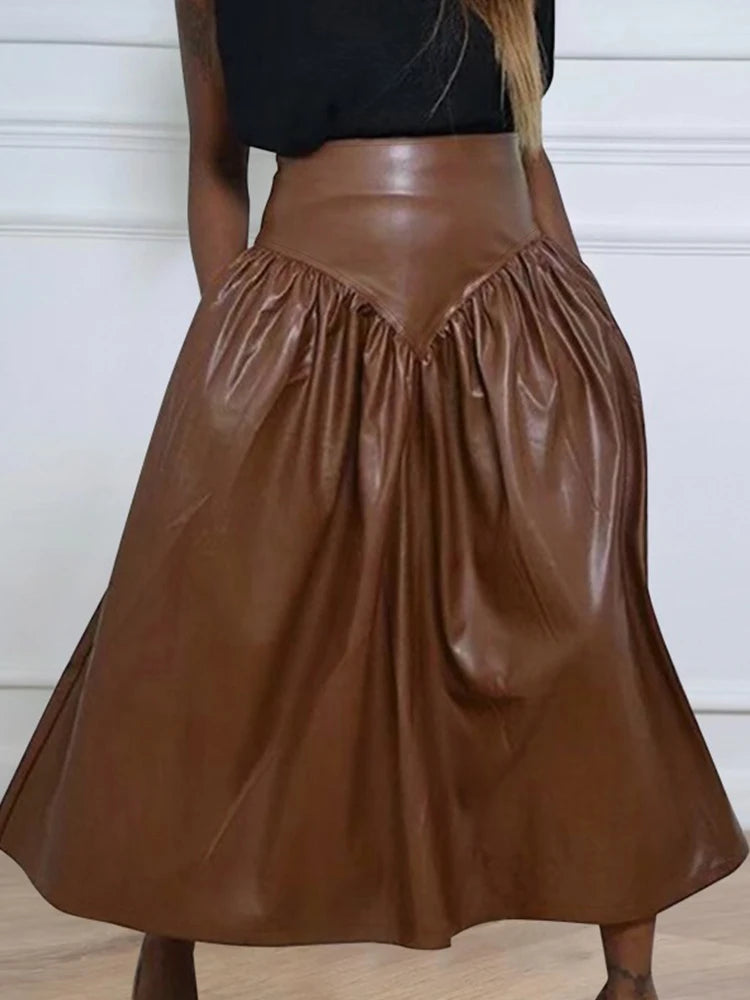 Women's 2-5XL Fashion Designer A-Line Leather Skirts (Plus Size)