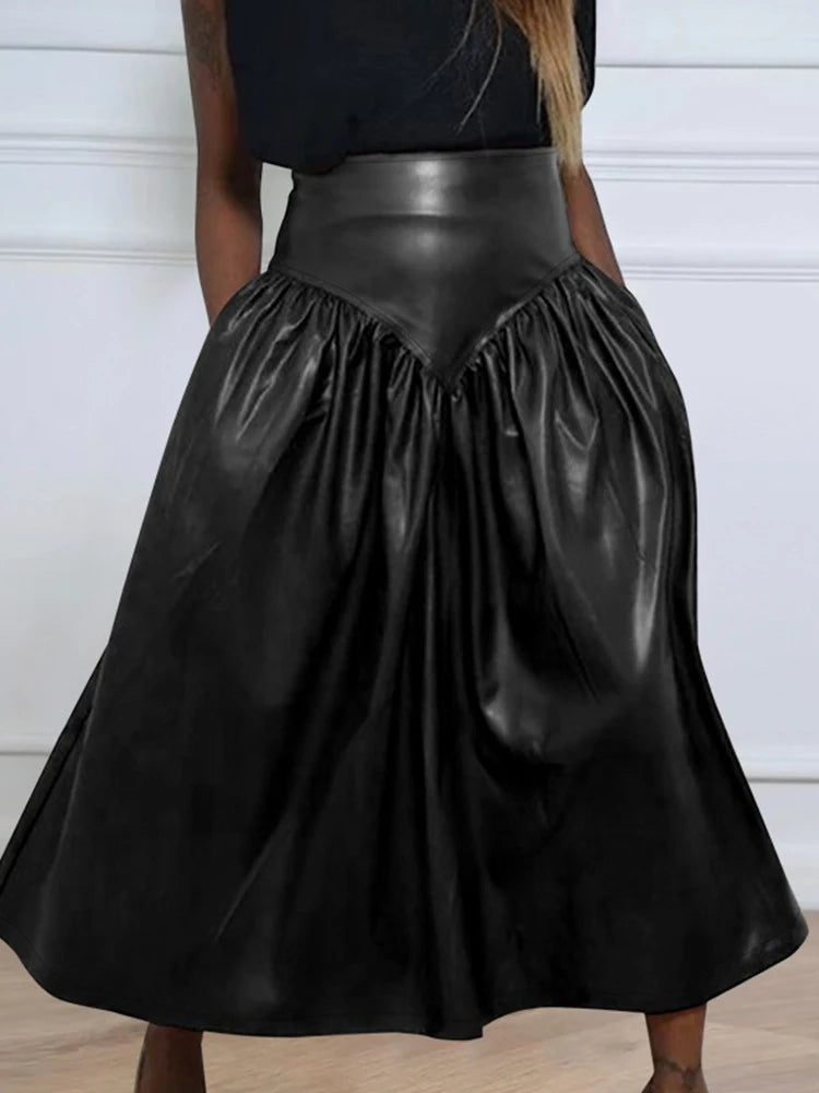 Women's 2-5XL Fashion Designer A-Line Leather Skirts (Plus Size)