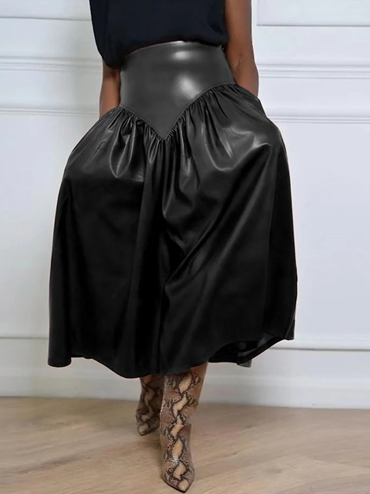 Women's 2-5XL Fashion Designer A-Line Leather Skirts (Plus Size)