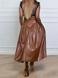 Women's 2-5XL Fashion Designer A-Line Leather Skirts (Plus Size)
