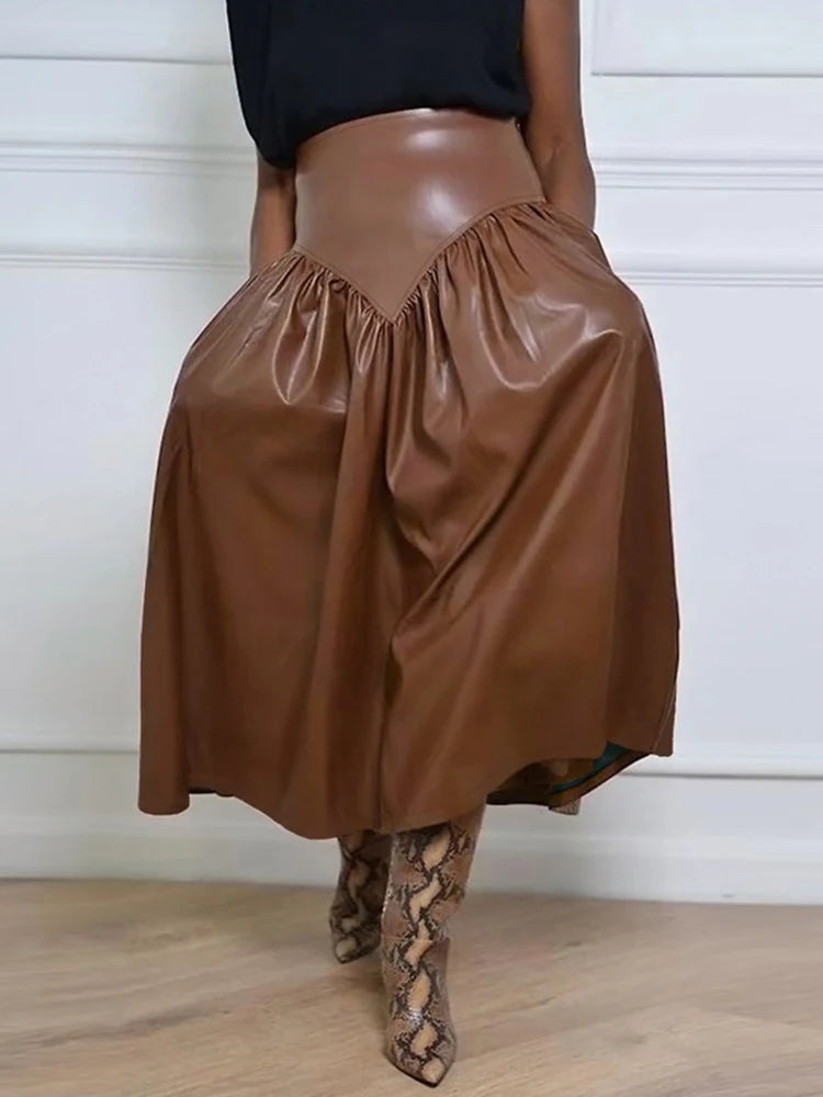 Women's 2-5XL Fashion Designer A-Line Leather Skirts (Plus Size)