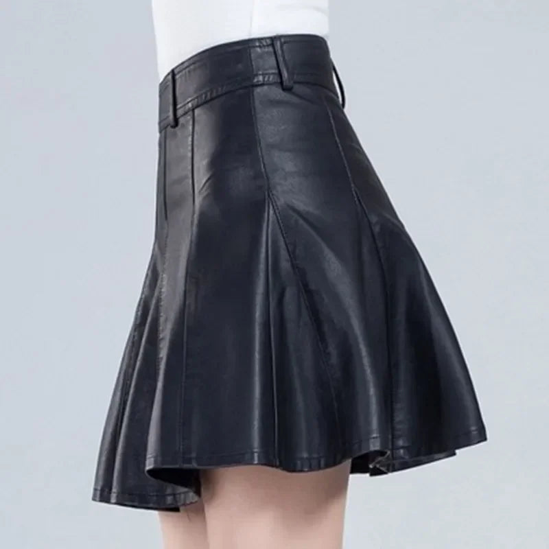 Women's 2-5XL Leather Fashion Designer A-Line Short Skirts (Plus Size)-Women's Fashion Designer Plus Size Skirts-Women's fashion designer plus size clothes
