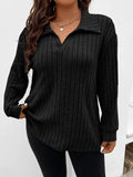 Women's Casual Ribbed Fashion Designer Knitted Cardigan (Plus Size)-Women's Fashion Designer Long-Sleeve Tops-black-Women's fashion designer plus size clothes