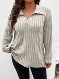 Women's Casual Ribbed Fashion Designer Knitted Cardigan (Plus Size)-Women's Fashion Designer Long-Sleeve Tops-GRAY-Women's fashion designer plus size clothes