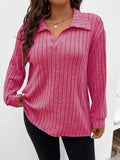 Women's Casual Ribbed Fashion Designer Knitted Cardigan (Plus Size)-Women's Fashion Designer Long-Sleeve Tops-Rose red-Women's fashion designer plus size clothes
