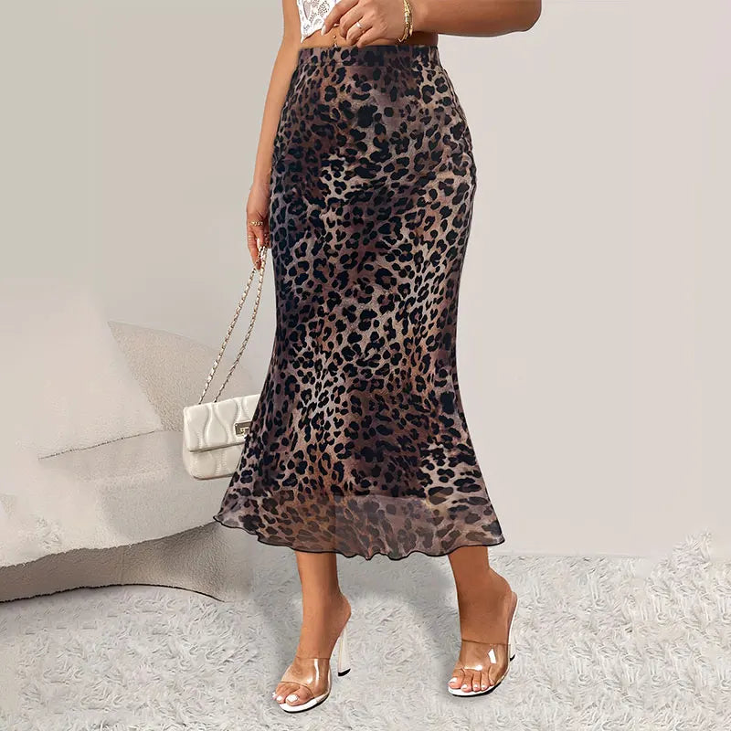 Women's Chiffon S-XL Fashion Designer Leopard Skirts (Midi)-Women's Fashion Designer Skirts-Women's fashion designer plus size clothes