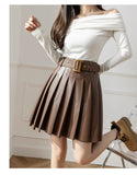 Women's Faux Leather Fashion Designer Pleated A-Line Skirts (Short)