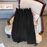 Women's High Waist 5-9XL Fashion Designer High Waist Split Denim Skirts (Plus Size)