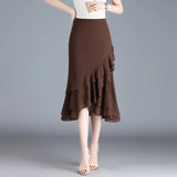 Women's Irregular Chiffon M-3XL Fashion Designer Fishtail Skirts (Midi)-Women's Fashion Designer Skirts-Coffee-Women's fashion designer plus size clothes