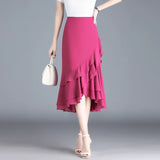 Women's Irregular Chiffon M-3XL Fashion Designer Fishtail Skirts (Midi)-Women's Fashion Designer Skirts-Rose Red-Women's fashion designer plus size clothes