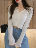 Women's Knitted Cropped Tops Fashion Designer Button Up Cardigans