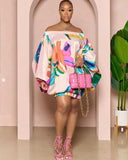 Women's Loose Puffer Fashion Designer Ruffled Lantern Short Dresses (Plus Size)