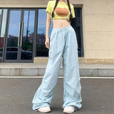 Women's Parachute S-2XL Fashion Designer Wide Leg Cargo Pants-Women's Fashion Designer Leggings / Pants-Blue-Women's fashion designer plus size clothes