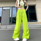 Women's Parachute S-2XL Fashion Designer Wide Leg Cargo Pants-Women's Fashion Designer Leggings / Pants-green-Women's fashion designer plus size clothes