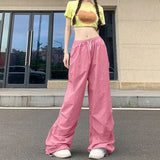 Women's Parachute S-2XL Fashion Designer Wide Leg Cargo Pants-Women's Fashion Designer Leggings / Pants-Pink-Women's fashion designer plus size clothes