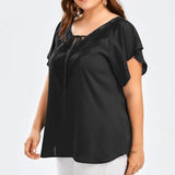 Women's V Neck Fashion Designer Chiffon Lace T-Shirts (Plus Size)