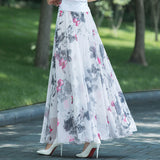 Women's Elastic Waist Fashion Designer Chiffon Skirts (Long)