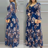 Women's Floral Print Fashion Designer Long V-Neck Chiffon Dresses (Plus Size)