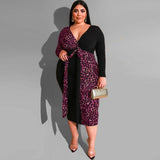 Women's High Waist Fashion Designer Leopard Midi Dresses (Plus Size)