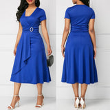 Women's V Neck Asymmetric Fashion Rose Print Midi Dresses (Plus Size)