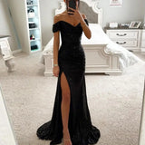 Women's V-Neck Sequin Bodycon Fashion Designer High Split Dresses (Long)