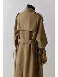 Women's Khaki Long Trench Fashion Designer S-L Ruffled Loose Jackets