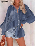 Women's Striped Fashion Designer 2-5XL Lantern Long-Sleeve Tops (Plus Size)