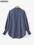 Women's Striped Fashion Designer 2-5XL Lantern Long-Sleeve Tops (Plus Size)