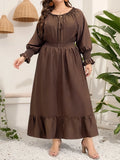 Women's Khaki Drawstring Fashion Designer L-5XL Long Dresses (Plus Size)