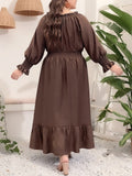 Women's Khaki Drawstring Fashion Designer L-5XL Long Dresses (Plus Size)