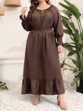 Women's Khaki Drawstring Fashion Designer L-5XL Long Dresses (Plus Size)