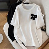 Women's 4-9XL Blouse Fashion Designer Bow Knitted T-Shirts (Plus Size)
