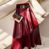 Women's A-Line Fashion S-3XL Designer PU Leather Skirts (Midi)