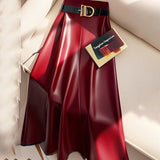 Women's A-Line Fashion S-3XL Designer PU Leather Skirts (Midi)