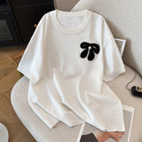 Women's 4-9XL Blouse Fashion Designer Bow Knitted T-Shirts (Plus Size)