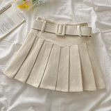 Women's Corduroy Belted Fashion Designer S-XL Pleated Mini Skirts (Short)