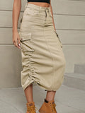 Women's Bodycon Fashion S-XL Designer Cargo Drawstring Skirts (Long)