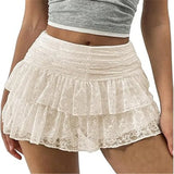 Women's Lace S-L Fashion Designer Mini Skirts (Short)