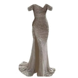 Women's V-Neck Sequin Bodycon Fashion Designer High Split Dresses (Long)