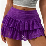 Women's Lace S-L Fashion Designer Mini Skirts (Short)