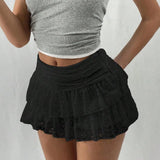 Women's Lace S-L Fashion Designer Mini Skirts (Short)
