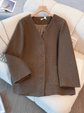 Women's Fashion Designer 5-9XL V-Neck Woolen Coats (Plus Size)